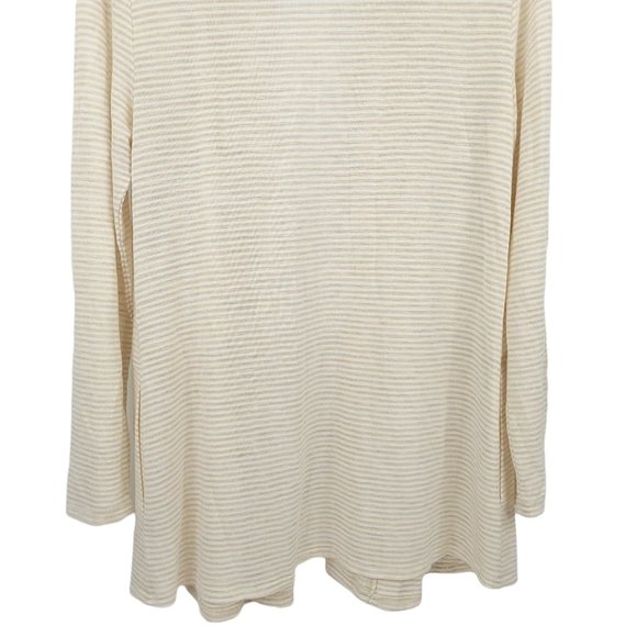 Cupio Open Front Cardigan Sweater Size M Slash Pockets Beige Brown Stripe - Picture 6 of 9